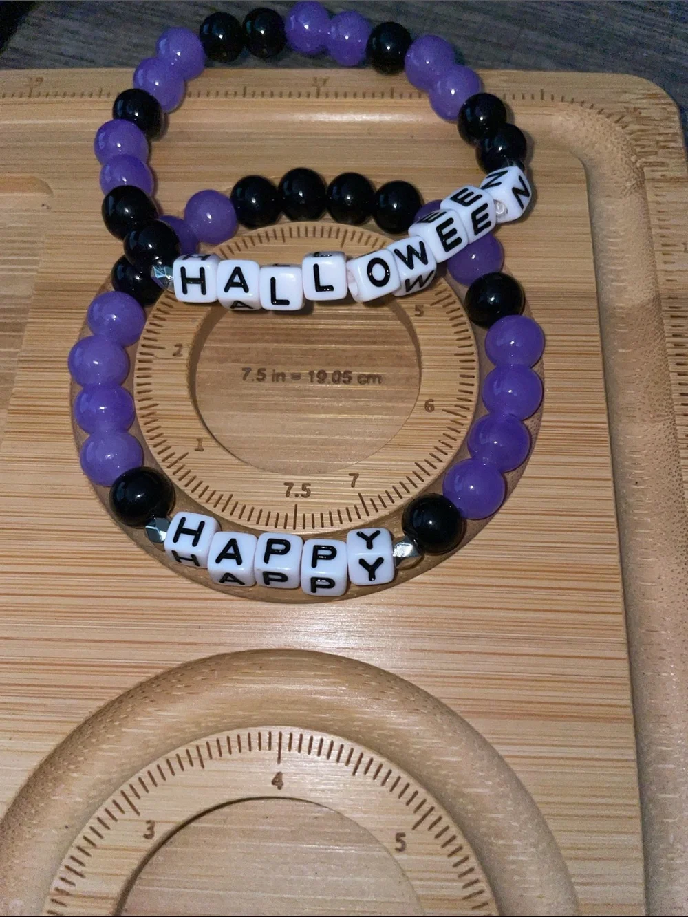 Happy Halloween Bracelets Purple and Black Glass Beads Handmade